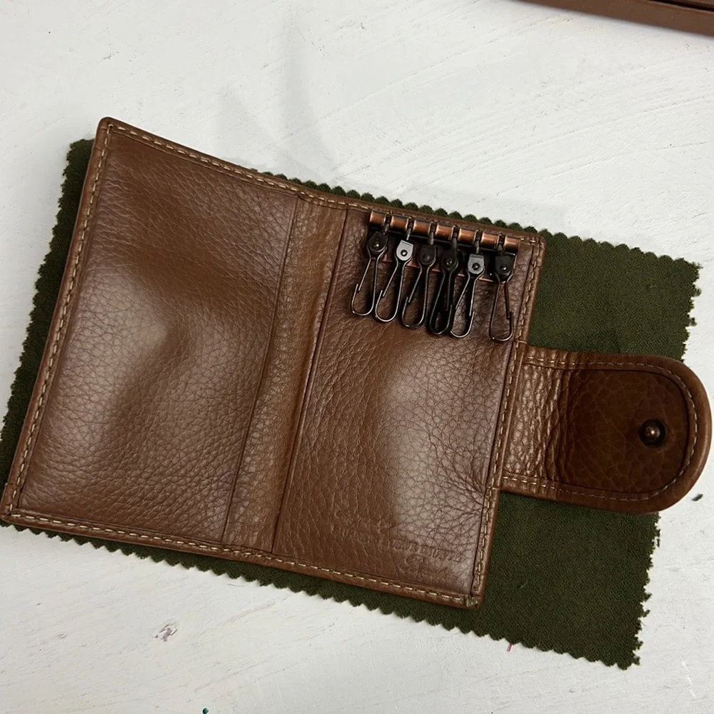 Auth. LOEWE KNAPPE Suede Leather 6 Ring Key Holder brown wallet vtg w.box unisex